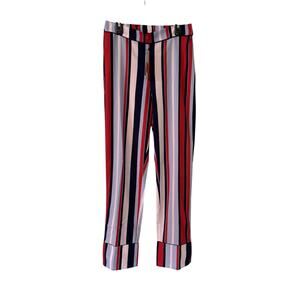 Verona Giorgia Small Striped Pull On Waist Straight Leg Cuffed Women's Pants